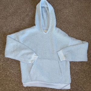 American Eagle Hoodie Womens Sm Teddy Sherpa Baby Blue Fuzzy Hooded Sweatshirt